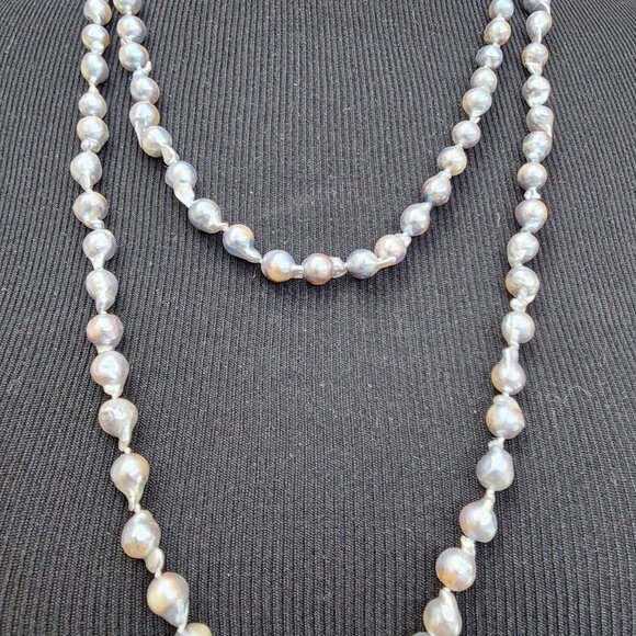 Tahitian South Seas Silver Blue Baroque Pearl Necklace 48" - Picture 3 of 6